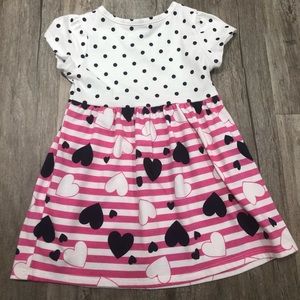 2T white, pink stripes & dark blue hearts & dots toddler dress. Barely worn.